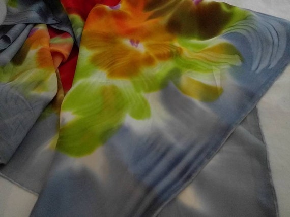 Tye dye Silk square scarf - Fiery flowers!! -  la… - image 6