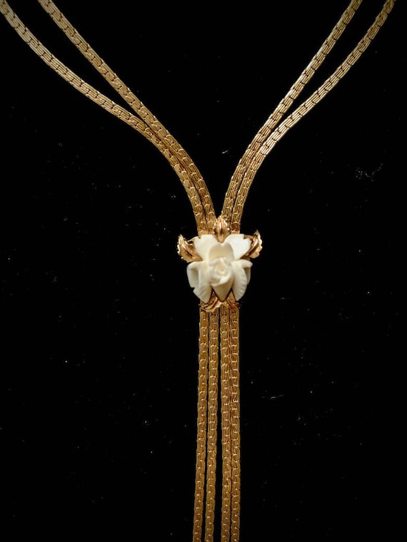 Vintage necklace - Carved White Rose D'ORLAN 4 st… - image 2