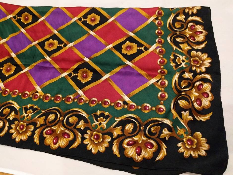 ADRIENNE VITTADINI Silk Scarf - Emerald Tartan - Etsy display picture 1