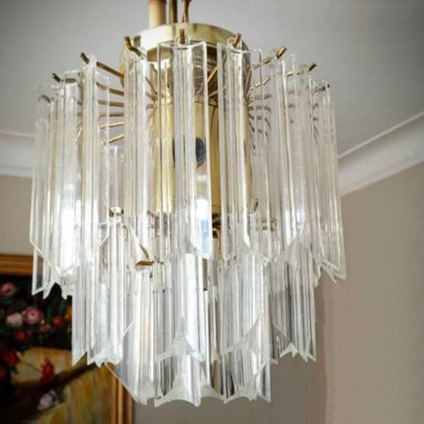 Vintage chandelier Waterfall lucite chandelier clear prisms Paolo Venini style CHANDELIER Camer style Charles Hollis Jones chandelier