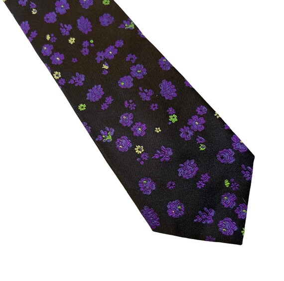 PAUL SMITH Archival Mulberry Silk Purple Botanical on Espresso 10cm Brown silk tie Paul Smith tie