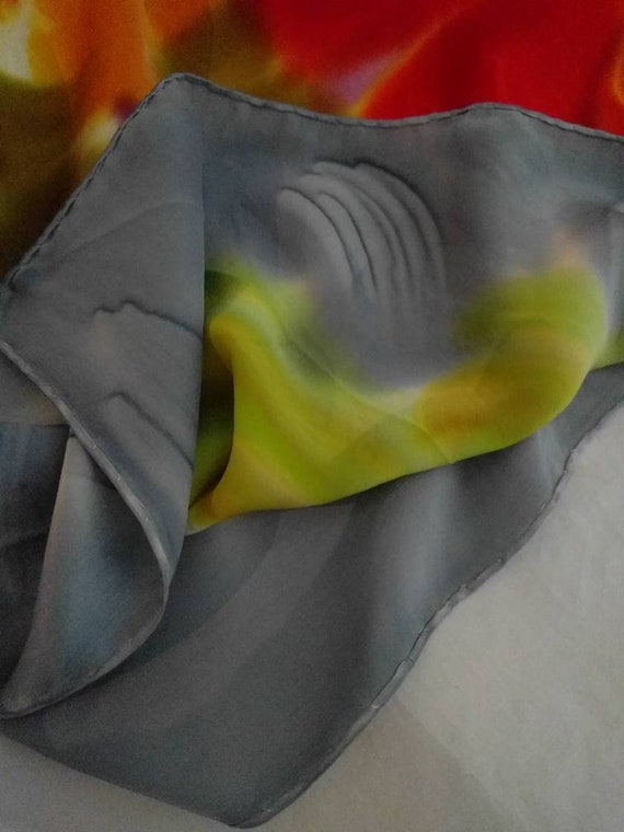 Tye dye Silk square scarf - Fiery flowers!! -  la… - image 3
