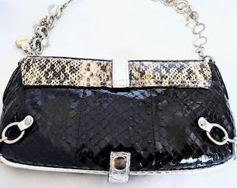 Sac Fourre-tout Italien Pour Femme En Cuir Bleu Effet Peau De Serpent – Tosca