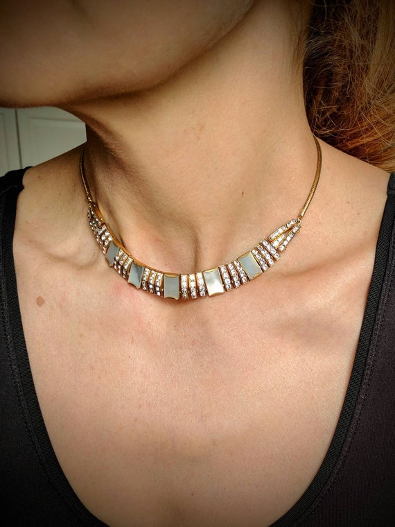 Egyptian revival Mother of Pearl and brass neckla… - image 2