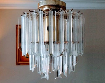 Vintage chandelier Waterfall lucite chandelier clear prisms Paolo Venini style CHANDELIER Camer style Charles Hollis Jones chandelier