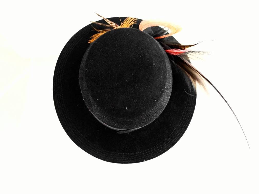 Vintage GEORGETTE Black Wide Brim Hat – Fur Felt, Feathered  display picture 2