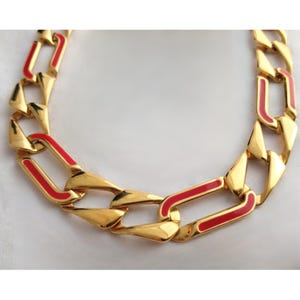Vintage MONET Gold Chain Necklace – 21&quot; Wide Chain Link with Red Enamel Accents, Signed MONET