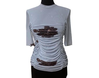 GANNI Rushed kortärmad blus – Feminin silhuett, EU 40 (US 8/10), Begagnad