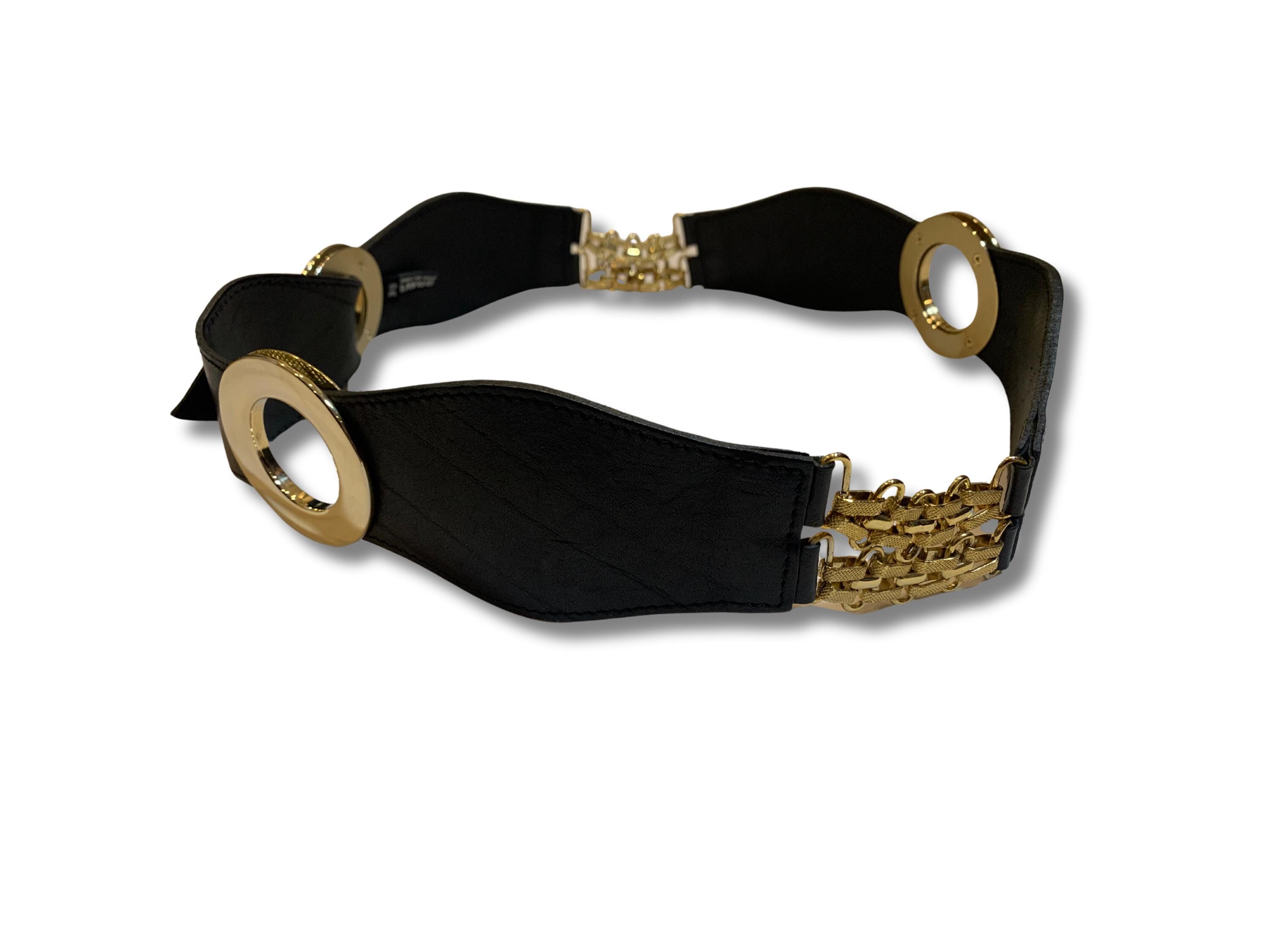 Brave Black Leather Belt with Rhinestone-Trimmed Antiqued Gold Buckle. 30 Belt- 1.75 main image 3