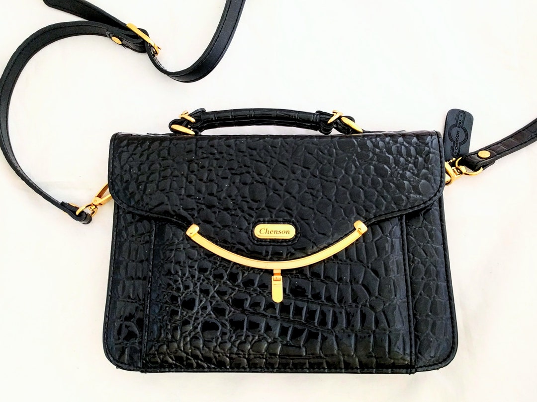 Vintage Chenson Black Embossed Leather Handbag Crocodile embossed Shoulder Bag With Removable Strap 1980s Designer Purse Etsy