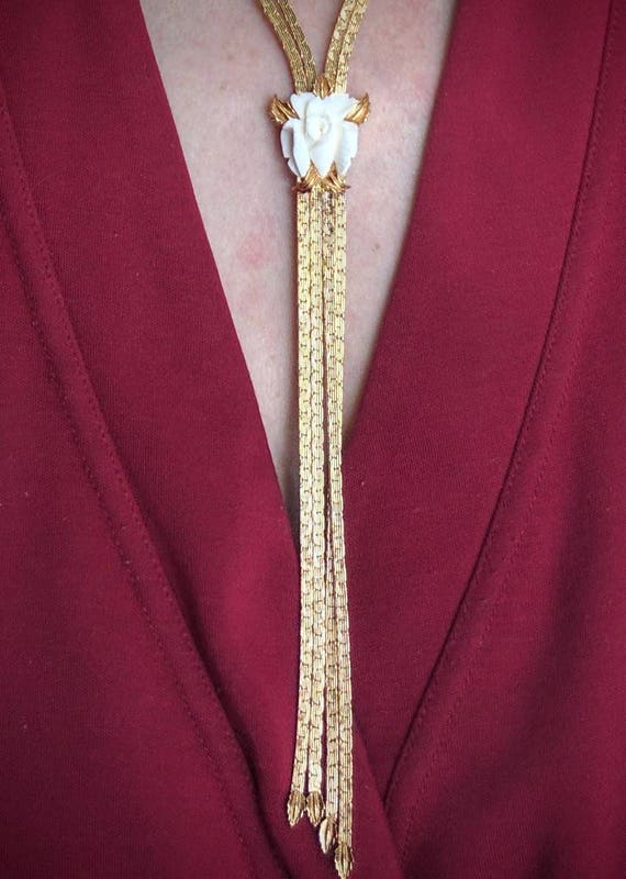 Vintage necklace - Carved White Rose D'ORLAN 4 st… - image 7