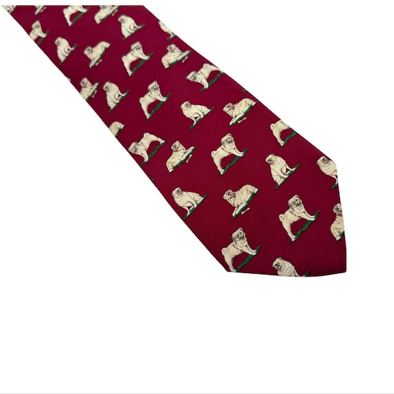 ALYNN pug tie dog motif 100% Silk Pug Heritage Conversational silk tie red Pug lover gift Pug dad tie