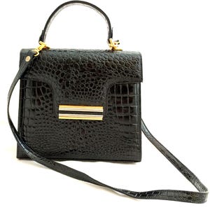 Vintage 1980s Black Embossed Leather Handbag – Elegant Shoulder Bag, Classic 80s Style, Beautiful Textured Leather