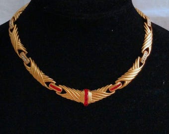 Collar Eisenberg vintage excepcional bañado en oro: con detalles de joyas, diseño trenzado, firmado, collar de diseñador de los años 40