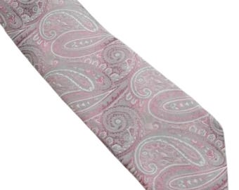 Tie Bresciani Silk Paisley Necktie – Pink & Gray Italian Designer Tie, 100% Silk, 2 3/4" Width, Made in Italy