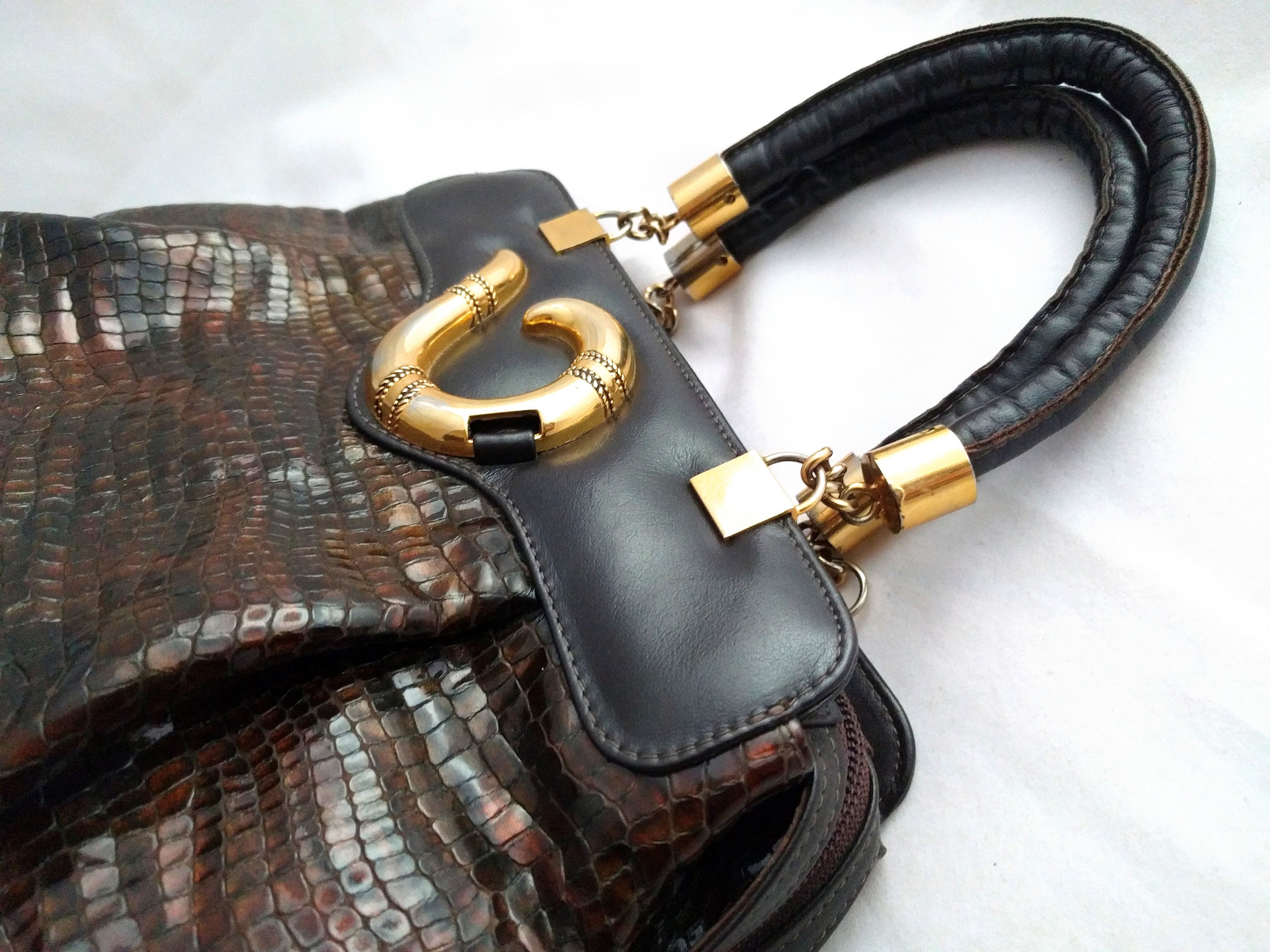 Vintage Valentino Harvard bag embossed Leather brown Valentino Harvard Hand Bag brown purse
