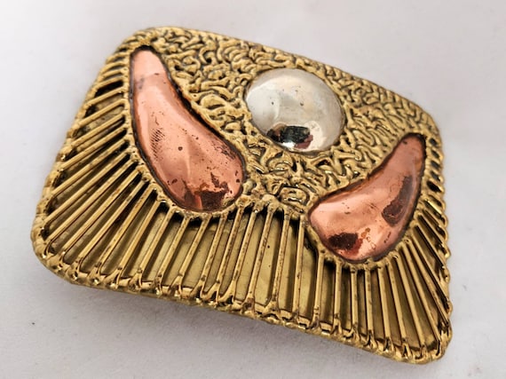 1970 Hippie Buckle Modernist Brutalist Angel Wings Vintage 1970s Brutalist Style Angel Wing Brass & Copper Belt  main image 4