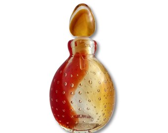 Butelka na perfumy ze szkła Murano Bullicante – czerwone akcenty, korek, rzadki włoski design