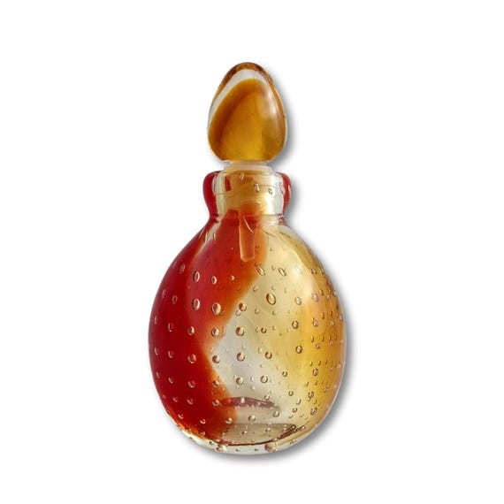 Vintage Murano Bullicante Glass Perfume Bottle – Red Accents, Stopper, Rare Italian Design