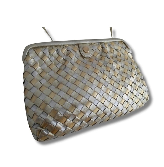 Vintage Morris Moskowitz Metallic Leather Woven Shoulder Bag 80s