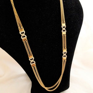 Vintage Park Lane dubbele ketting – dubbele hartenhanger, goudkleurige statementketting, uitstekende staat