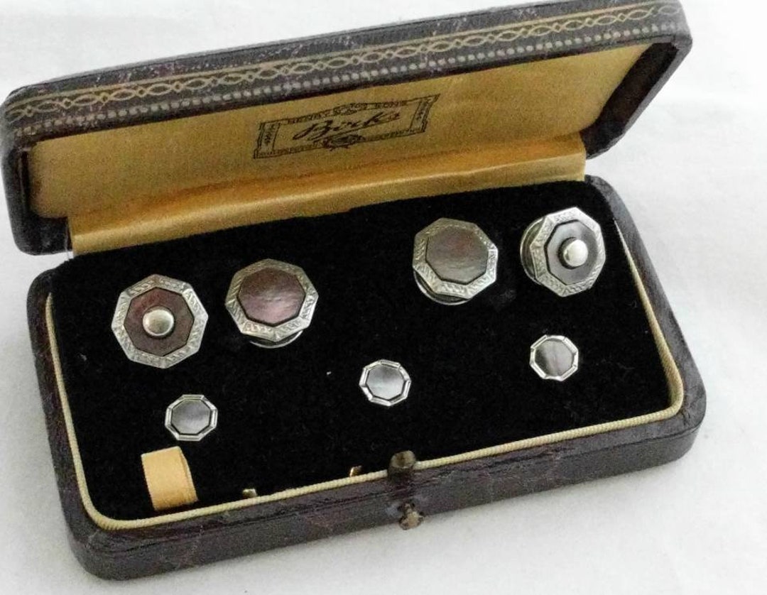Image showcasing Free Shipping- Antique Correct Snap Mother of Pearl Cufflinks and ...
