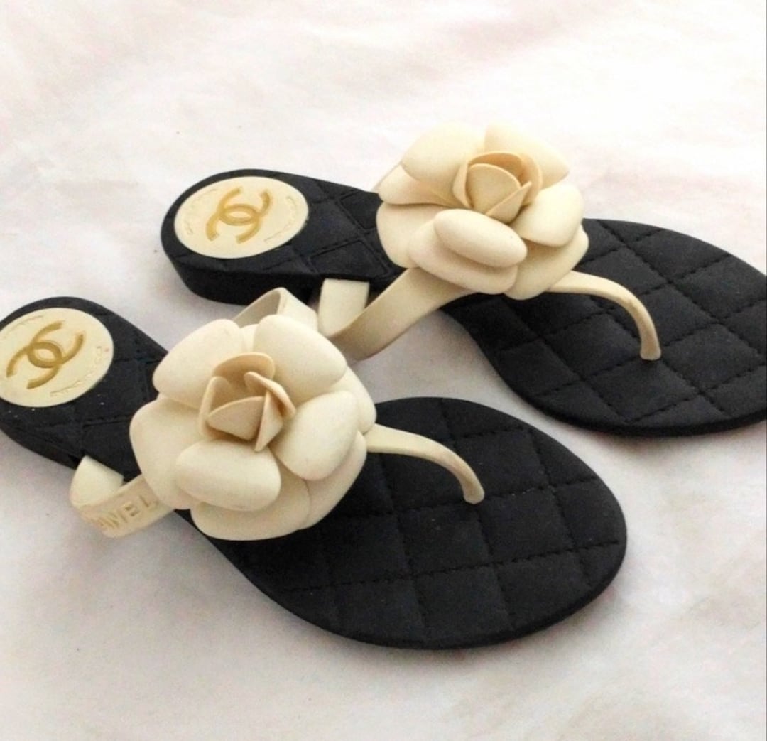 CHANEL Thong Sandals Chanel Flip Flops With Camelia Etsy