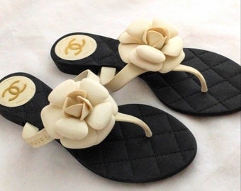 CHANEL thong sandals - Chanel flip flops with Camelia