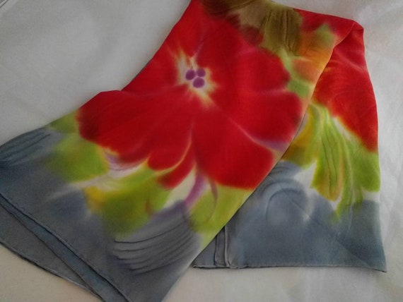 Tye dye Silk square scarf - Fiery flowers!! -  la… - image 2