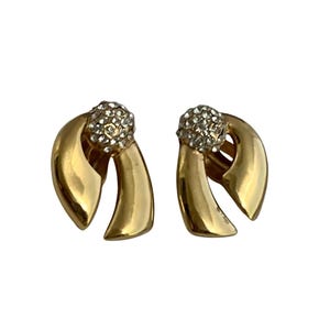 Vintage P&M Paris Gold-Plated Couture Clip-On Earrings – Crystal Encrusted, Designer Stamped