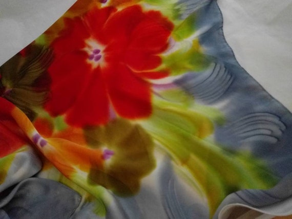 Tye dye Silk square scarf - Fiery flowers!! -  la… - image 4