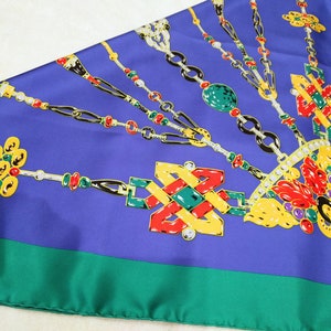 Rare Cartier silk scarf, hand-rolled edges, royal blue with turquoise green margins