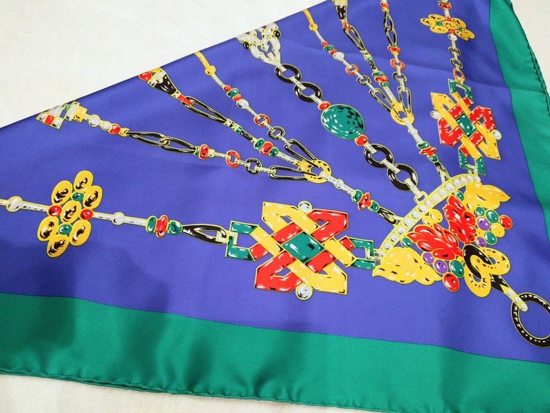 Rare Cartier silk scarf, hand-rolled edges, royal blue with turquoise green margins