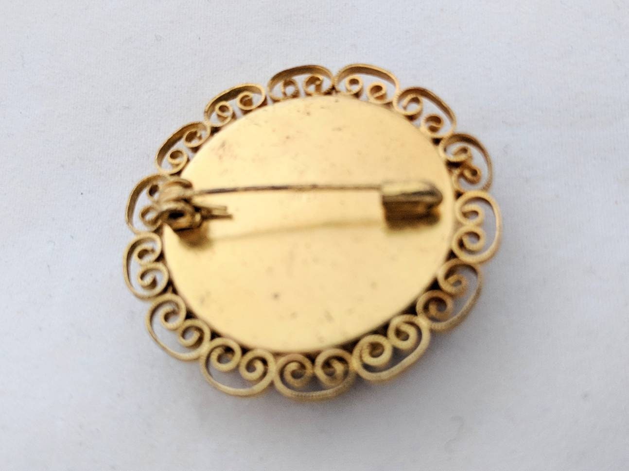 Broche Vintage Italienne – Micro Mosaïque Ancienne Rome, Pâte De Verre – Occasion