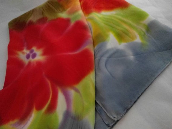 Tye dye Silk square scarf - Fiery flowers!! -  la… - image 5