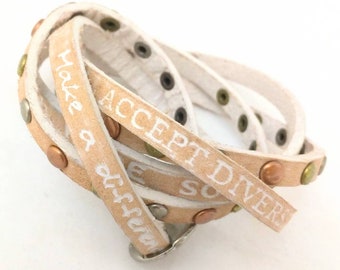 Hand made bracelet - Inspirational bracelet - leather wrap - gift wrapping available
