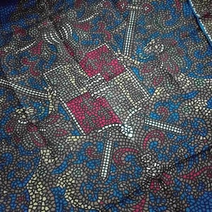 PONSA Scarf - Vintage Blue Silk Square Scarf with Mosaic Coat of Arms Design - Rare Collectible Fashion Accessory