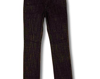 Vaqueros negros de la colección Versace para mujer: tiro alto, corte recto, talla 32, fabricados en Italia.