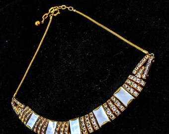 Egyptian revival Mother of Pearl and brass necklace Esha Randel for Doso necklace