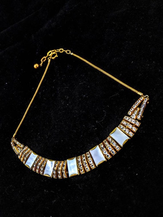 Egyptian revival Mother of Pearl and brass necklac