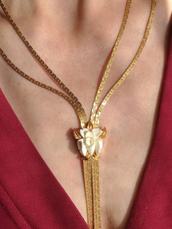 Vintage necklace - Carved White Rose D'ORLAN 4 st… - image 1