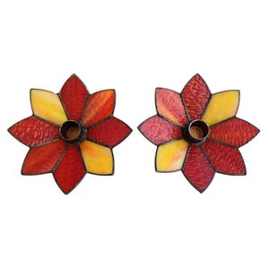 Kerzenhalter Farbglas Glasmalerei Stil Kerzenhalter Seltener Kerzenhalter Vintage Mid-Century Flower Design Kerzenhalter