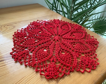 Red Doilies, Crochet Doilies, Cotton Doily, Room Decor, Home Decor crochet Doily, Ready to ship