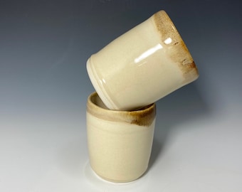 Handmade Cream Ceramic Cups – Wheel Thrown Pottery Tumblers, Bathroom Cup or Toothbrush Holder