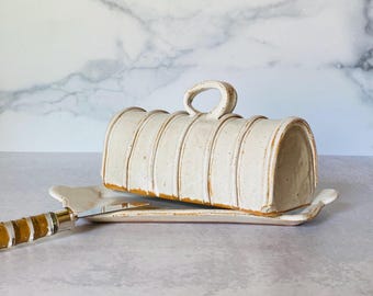 Ceramic Covered Butter Dish with Lid, Handcrafted Rustic Butter Keeper, Made to Order