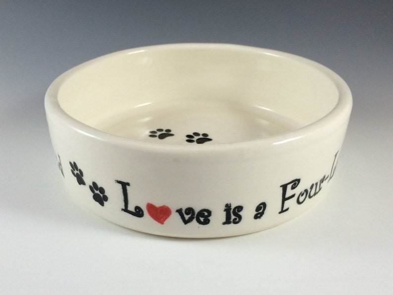 Ceramic Dog Bowl Pet Food Bowl Stoneware Bowl, Pet water Bowl Love is a Four-Legged Friend DogCat Dish Pet WaterFood Dish