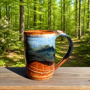 Ready to Ship-Handmade Large Rustic Pottery Mug,  Brown & Blue Mountain Glazed Stoneware Cup