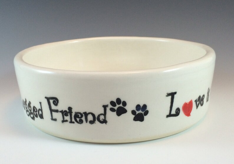 Ceramic Dog Bowl Pet Food Bowl Stoneware Bowl, Pet water Bowl Love is a Four-Legged Friend DogCat Dish Pet WaterFood Dish