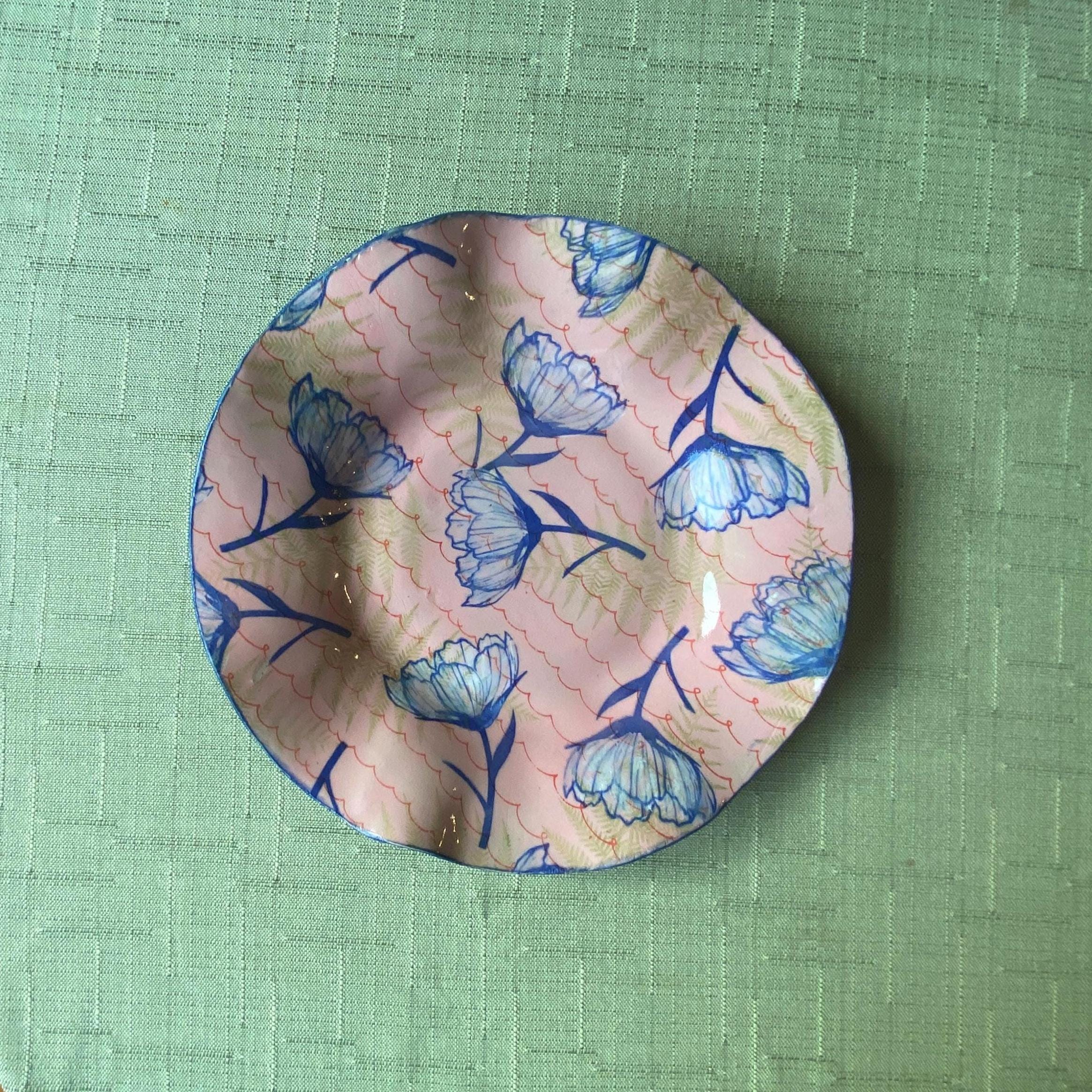 Handmade Ceramic Floral Platter Set – Pink and Blue Poppy Design - Etsy