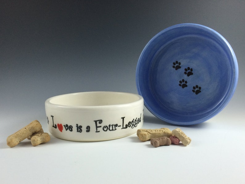 Ceramic Dog Bowl Pet Food Bowl Stoneware Bowl, Pet water Bowl Love is a Four-Legged Friend DogCat Dish Pet WaterFood Dish